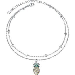 Sterling Silver Heart Charm Anklet Adjustable Beaded Ankle Bracelet Jewelry